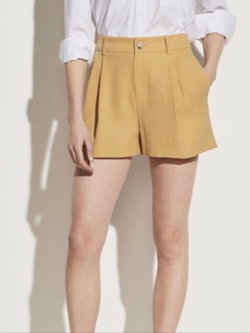 VINCE | High Waist Tailored Pleated Shorts Mustard Yellow Size 8